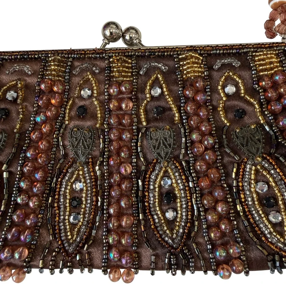 Vintage Beaded Satin Clutch Bag Whimsigoth Y2K Fairy Boho Evening Purse Coquette